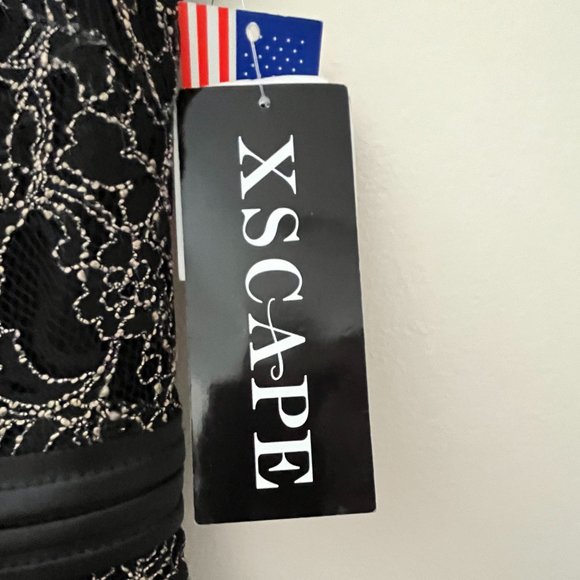 XSCAPE Black  / Beige Lace Overlace   Cocktail Dress - Picture 7 of 8
